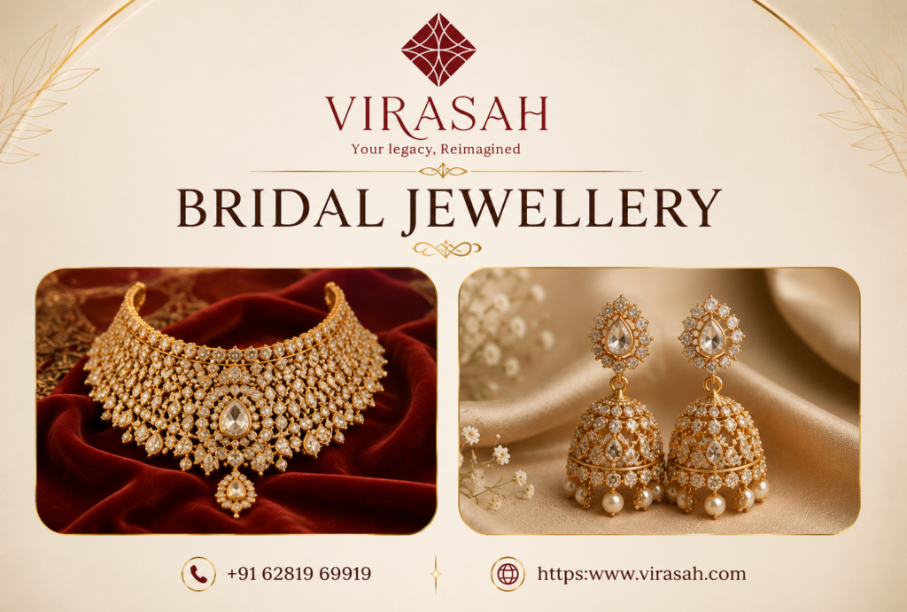 Elegant Bridal Jewellery collection featuring necklace, earrings, bangles, rings, and bridal accessories for Indian weddings