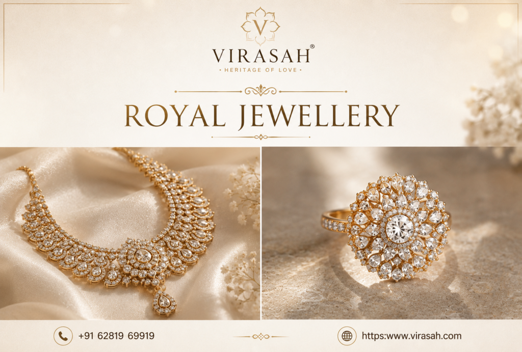 Elegant Royal Jewellery Collection featuring traditional necklace, earrings and heritage-inspired bridal jewellery by Virasah