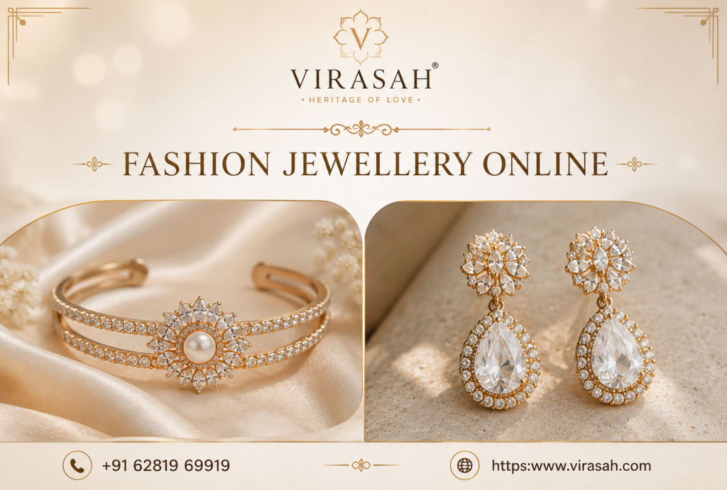 Fashion jewellery online collection featuring elegant necklaces, earrings, bracelets and rings by Virasah