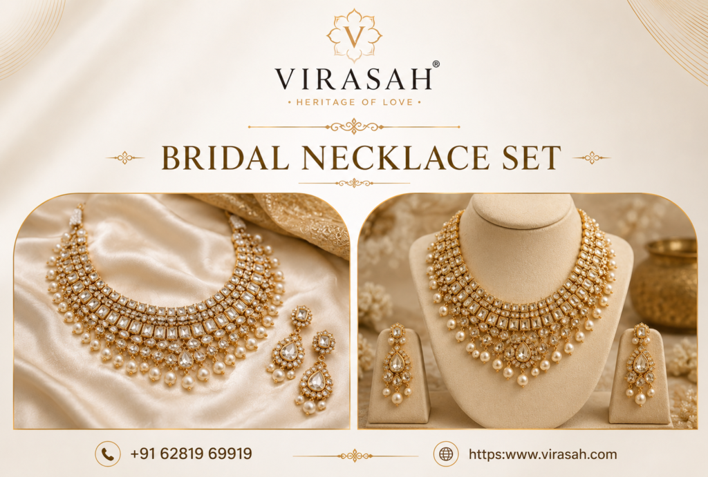 Elegant bridal necklace set with matching earrings for women by Virasah