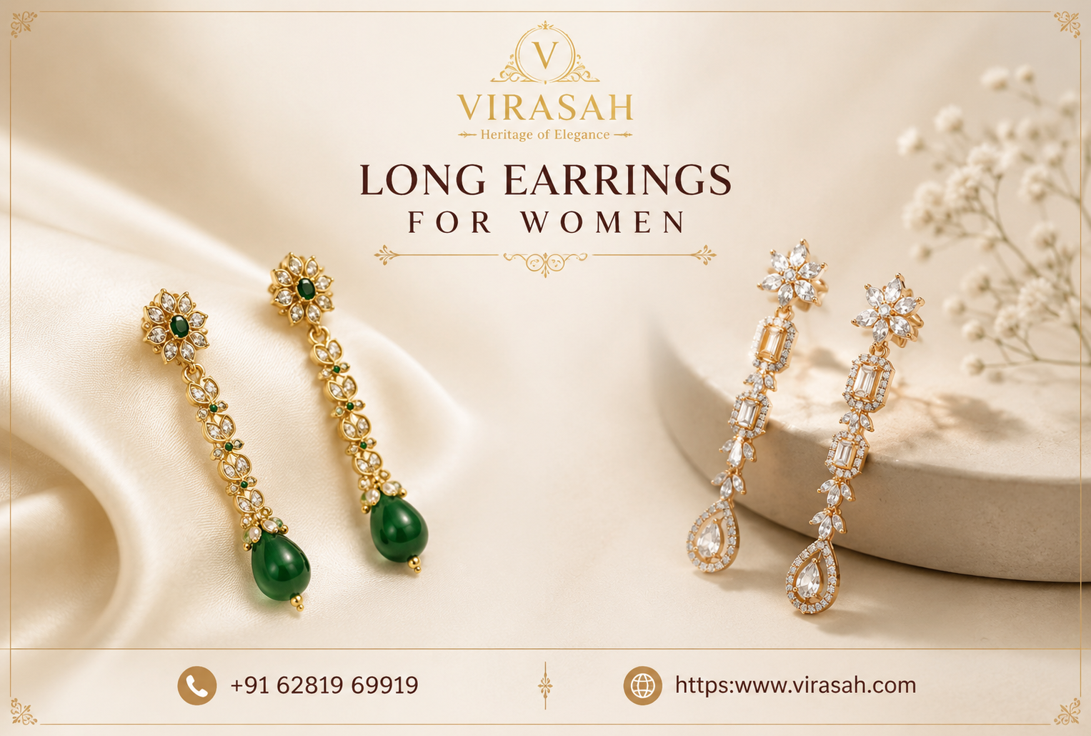 Long earrings for women displayed in an elegant jewellery collection