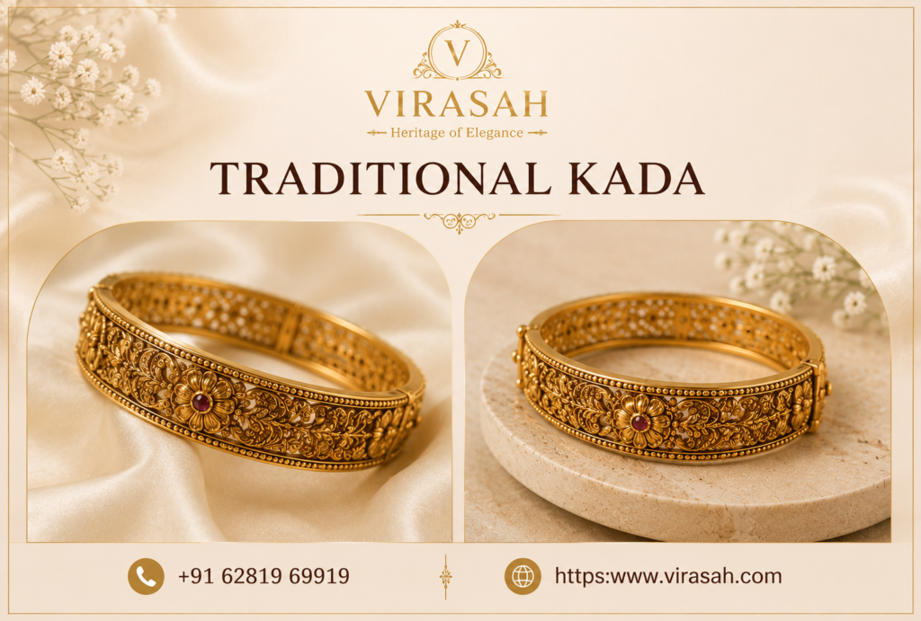 Traditional kada with intricate antique gold craftsmanship for women