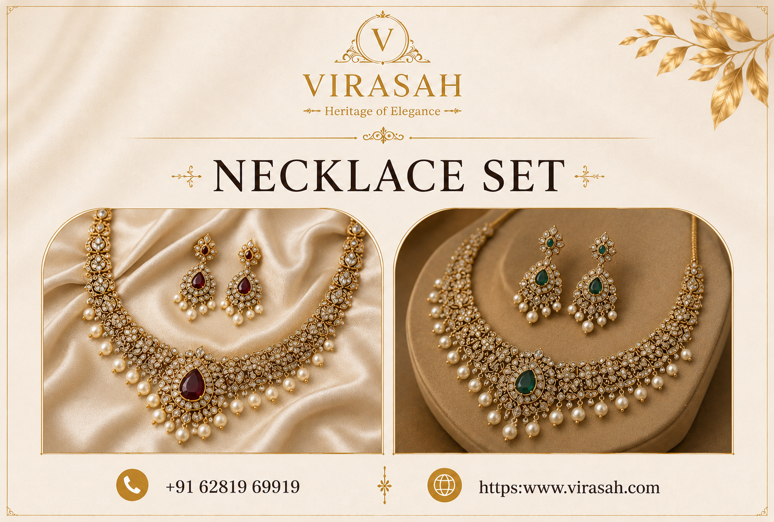 Elegant designer jewellery with matching earrings by Virasah