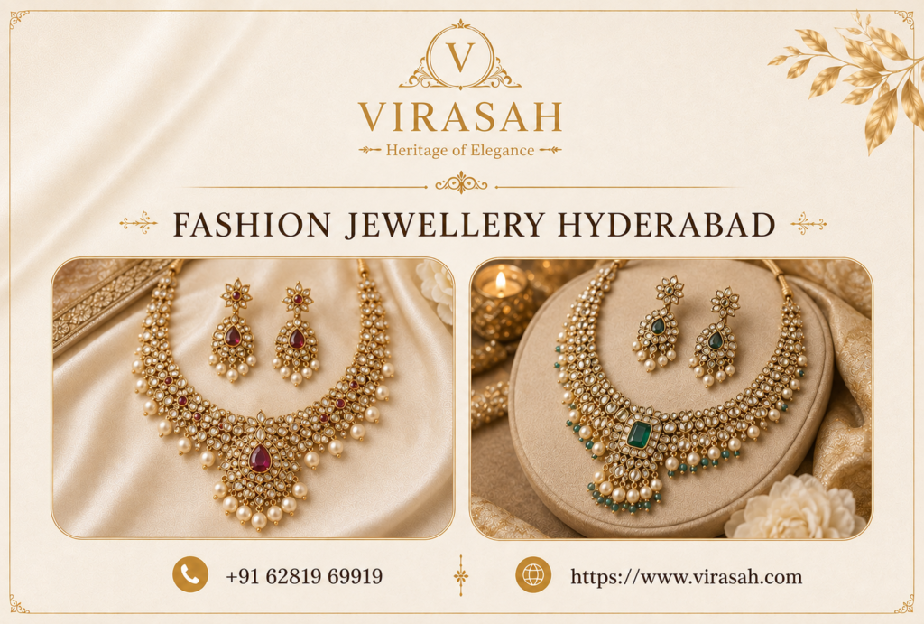 Fashion jewellery Hyderabad necklace and matching earrings collection by Virasah