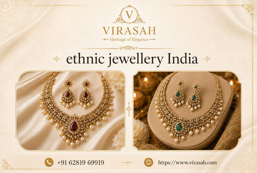 Elegant ethnic jewellery India collection featuring a traditional necklace and matching earrings