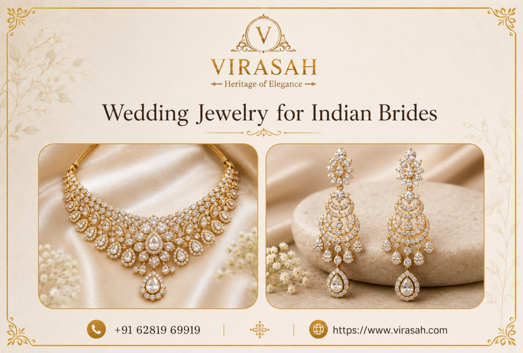 Elegant Wedding Jewelry for Indian Brides featuring bridal diamond necklace and earrings
