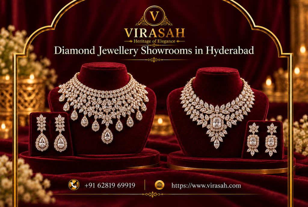 Best Diamond Jewellery Showrooms in Hyderabad showcasing premium certified diamond jewellery and elegant bridal designs
