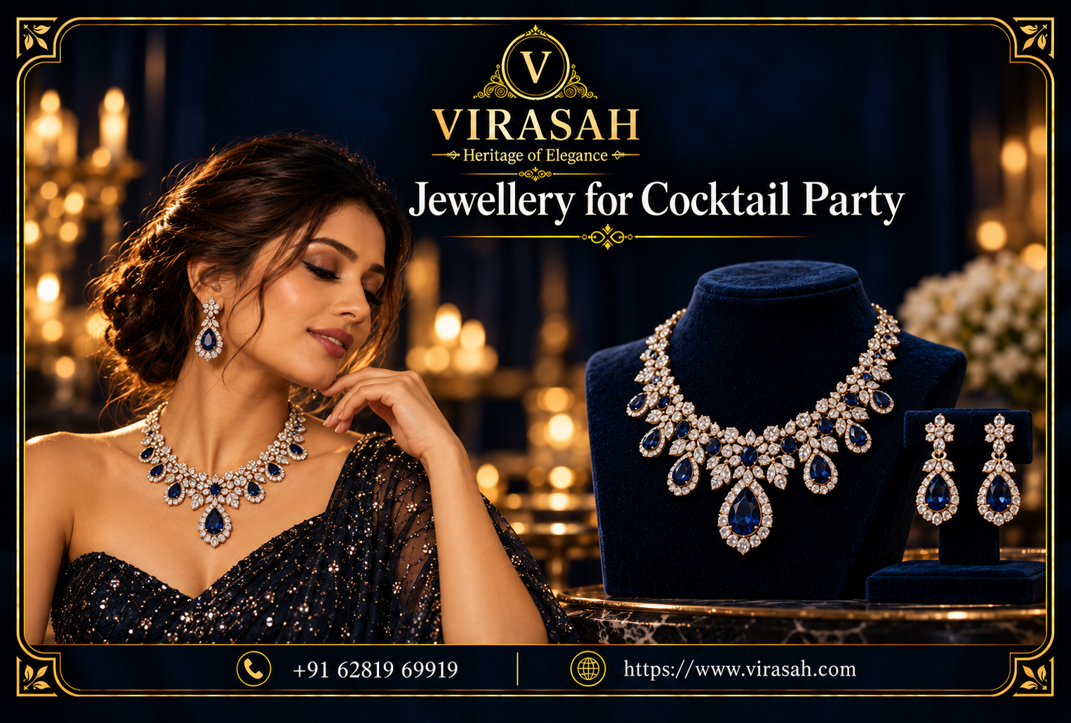 Elegant diamond and gemstone jewellery styled with an evening cocktail outfit