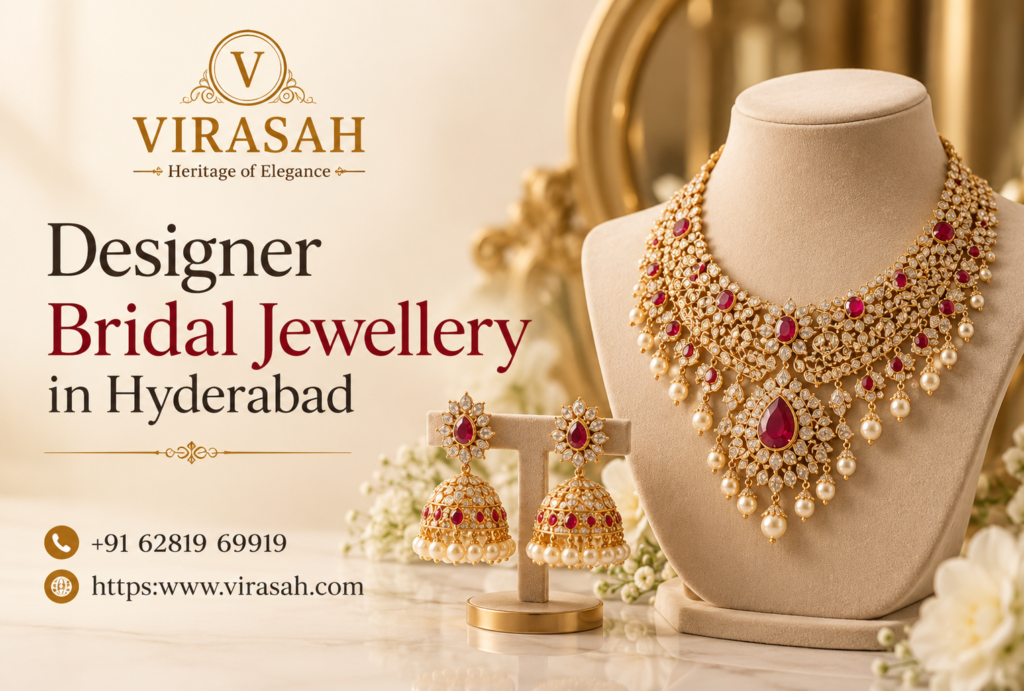 Designer Bridal Jewellery in Hyderabad featuring elegant diamond and gemstone bridal designs