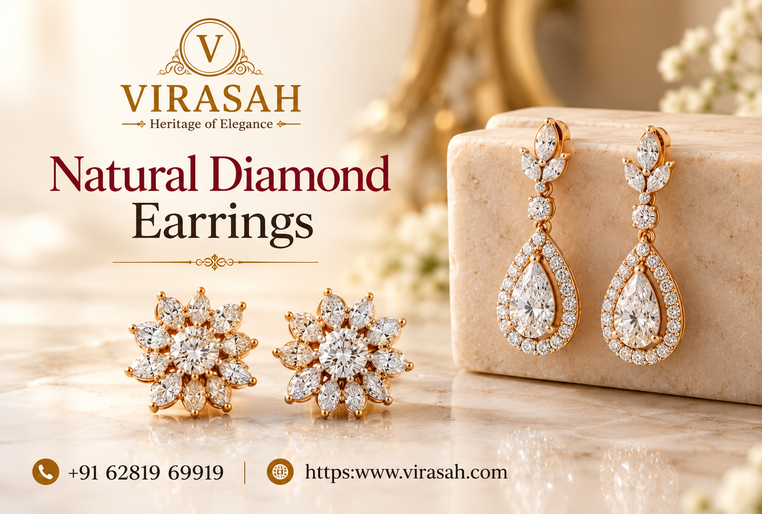 Natural Diamond Earrings in elegant gold settings for women