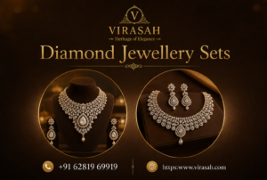 Diamond Jewellery Sets for brides with elegant necklace and earrings for Indian weddings