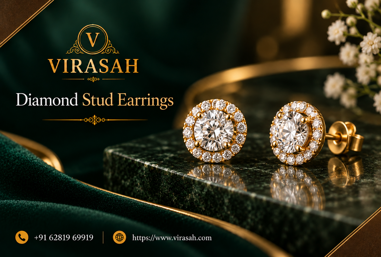 Elegant diamond stud earrings on a luxury jewelry surface
