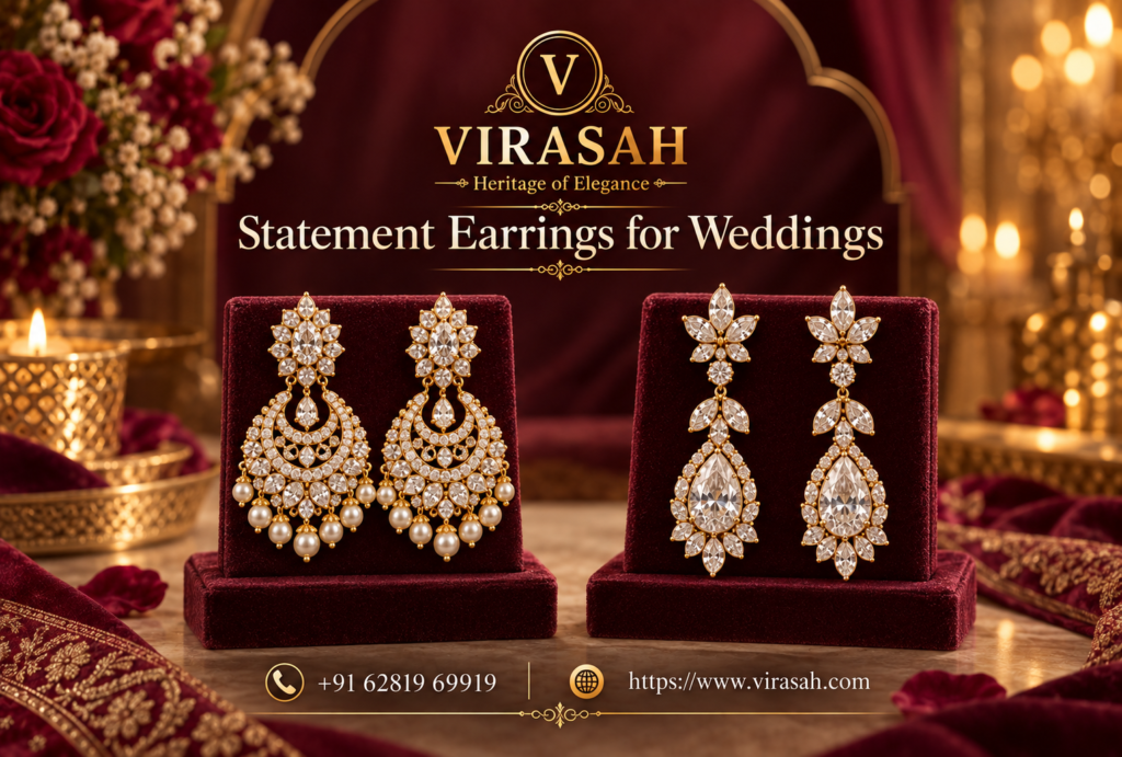 Statement Earrings for Weddings with jhumka, chandbali and gemstone styles for Indian outfits