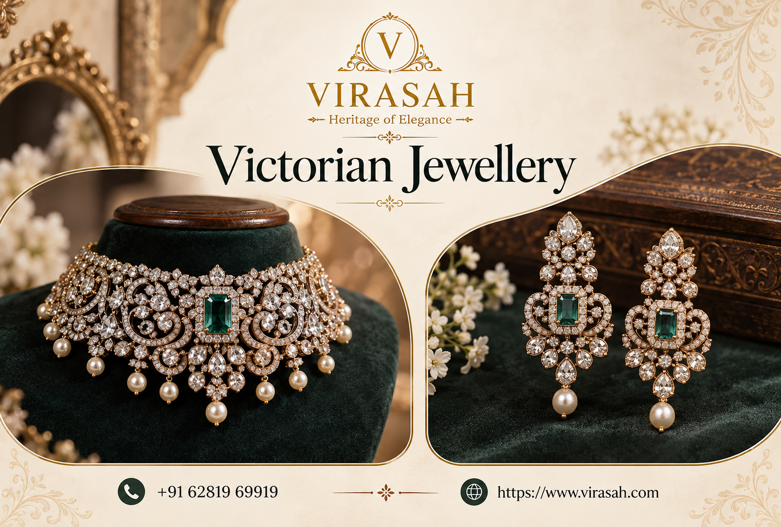 Antique inspired gold necklace with gemstones and intricate nineteenth century detailing