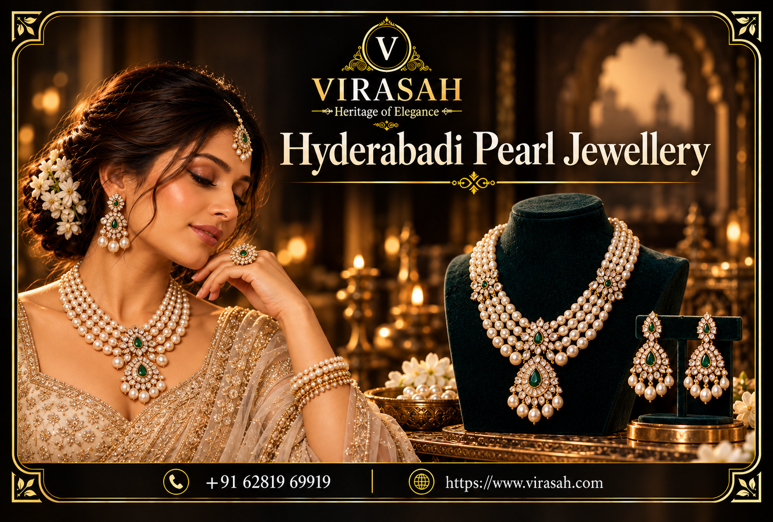 Hyderabadi Pearl Jewellery elegant pearl necklace and earrings by Virasah