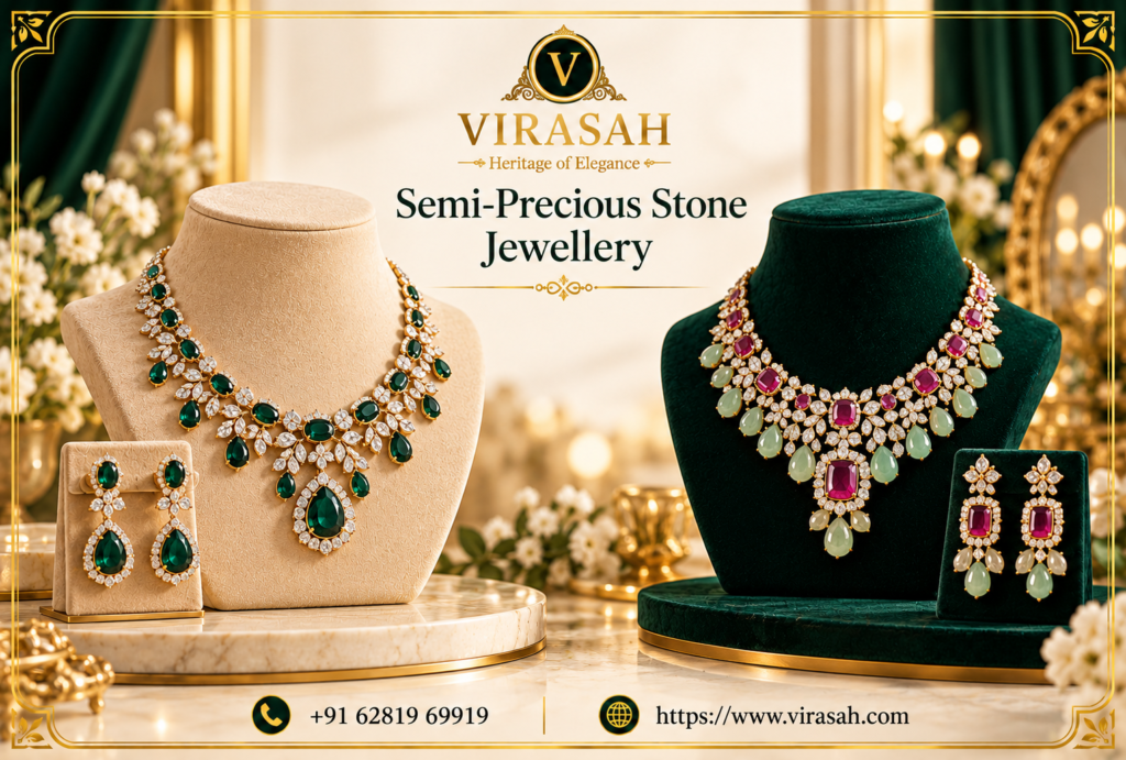 Beautiful Semi-Precious Stone Jewellery featuring colourful gemstone necklaces, earrings, rings and elegant traditional designs.