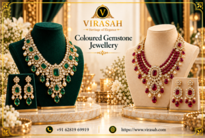 Coloured Gemstone Jewellery featuring elegant ruby, emerald and sapphire necklaces, earrings and rings