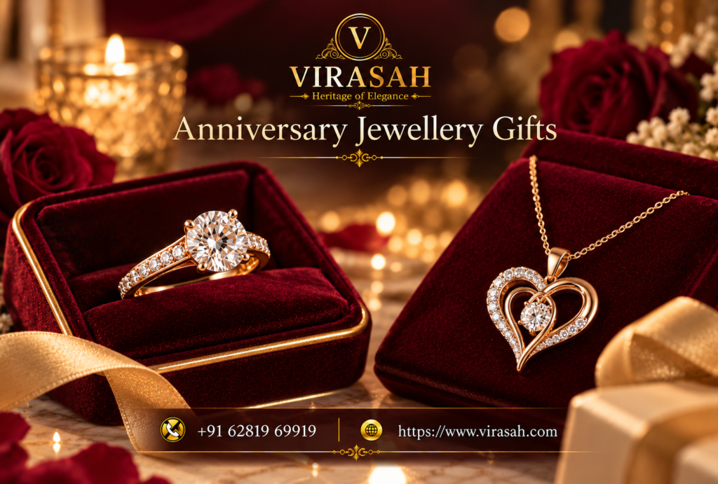 Anniversary Jewellery Gifts featuring elegant diamond rings, ruby necklaces, sapphire earrings and luxury gemstone jewellery by Virasah