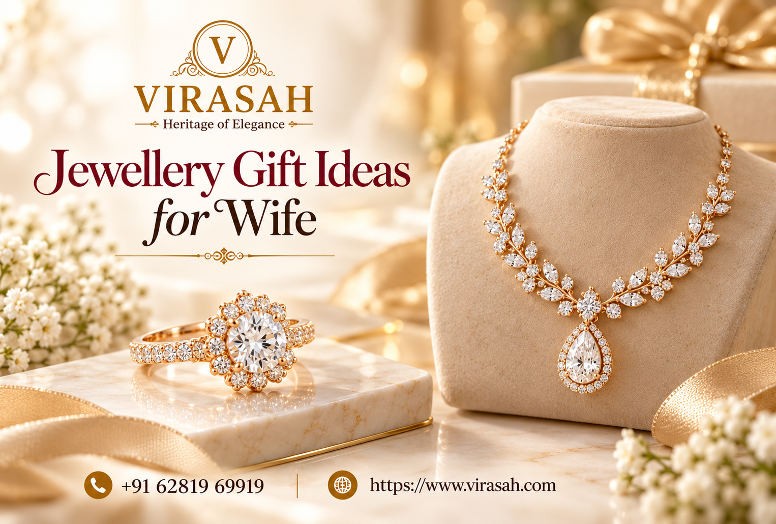 Jewellery Gift Ideas for Wife featuring elegant diamond necklace, gemstone earrings and gold jewellery
